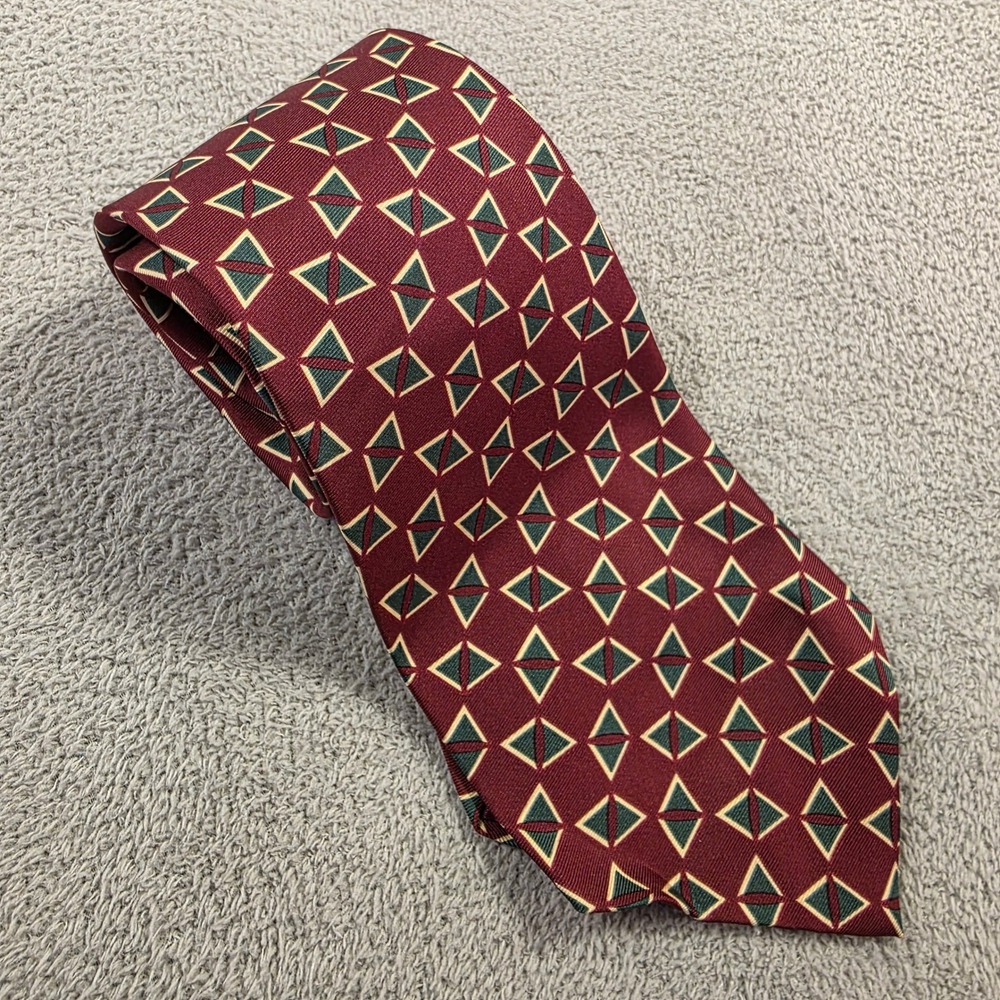 Polo Ralph Lauren Tie Mens Burgundy Geometric Diamond Silk Classic Preppy Dad